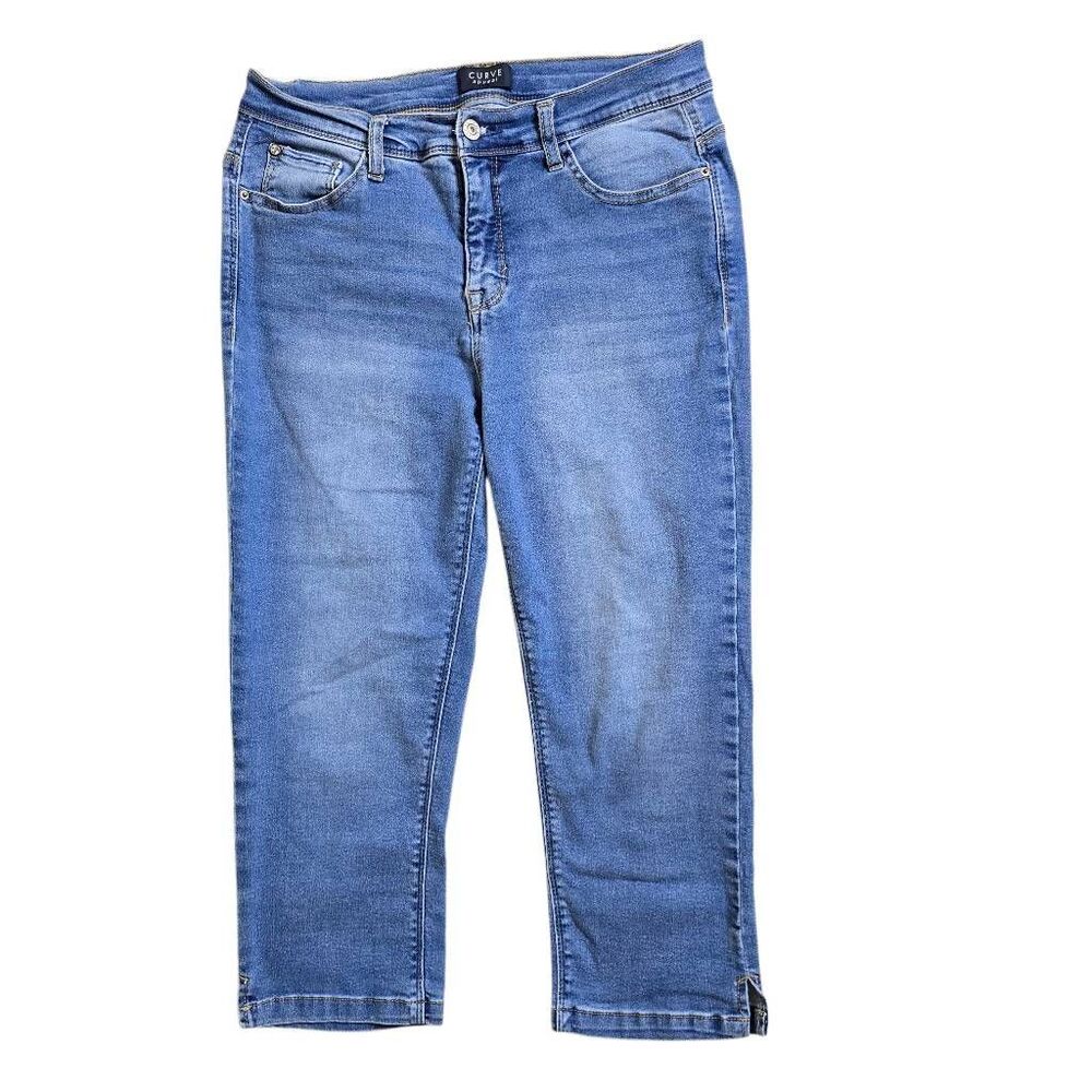 Curve Appeal Crop Capri Jeans Stretch Medium Wash Mid Rise Side Slits Sz 10/30 - Picture 3 of 10